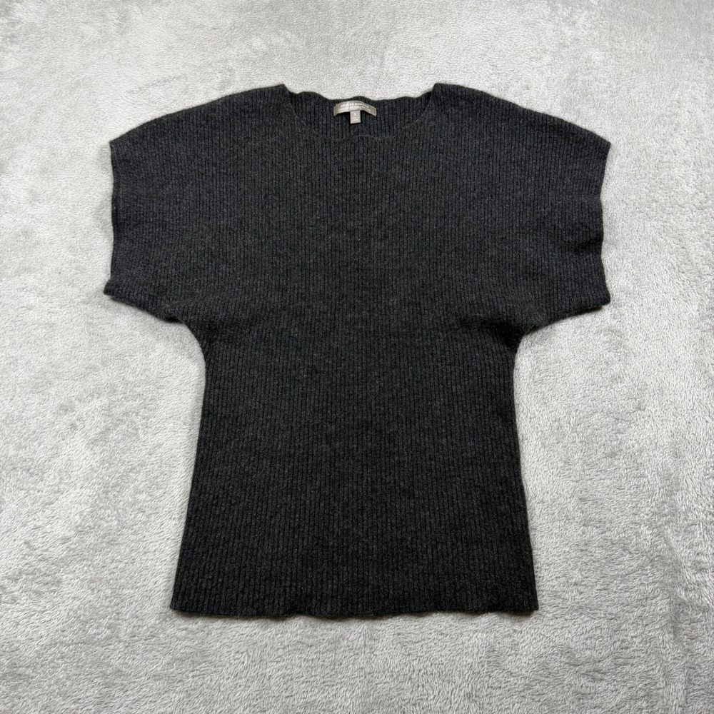 Neiman Marcus Cashmere Sweater Top Women Small Charcoal Gray Ribbed Short Sleeve